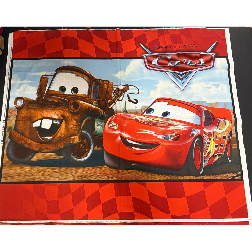 Disney Pixar Cars Fabric Quilt Panel Lightning McQueen Mater Cotton Wall Hanging